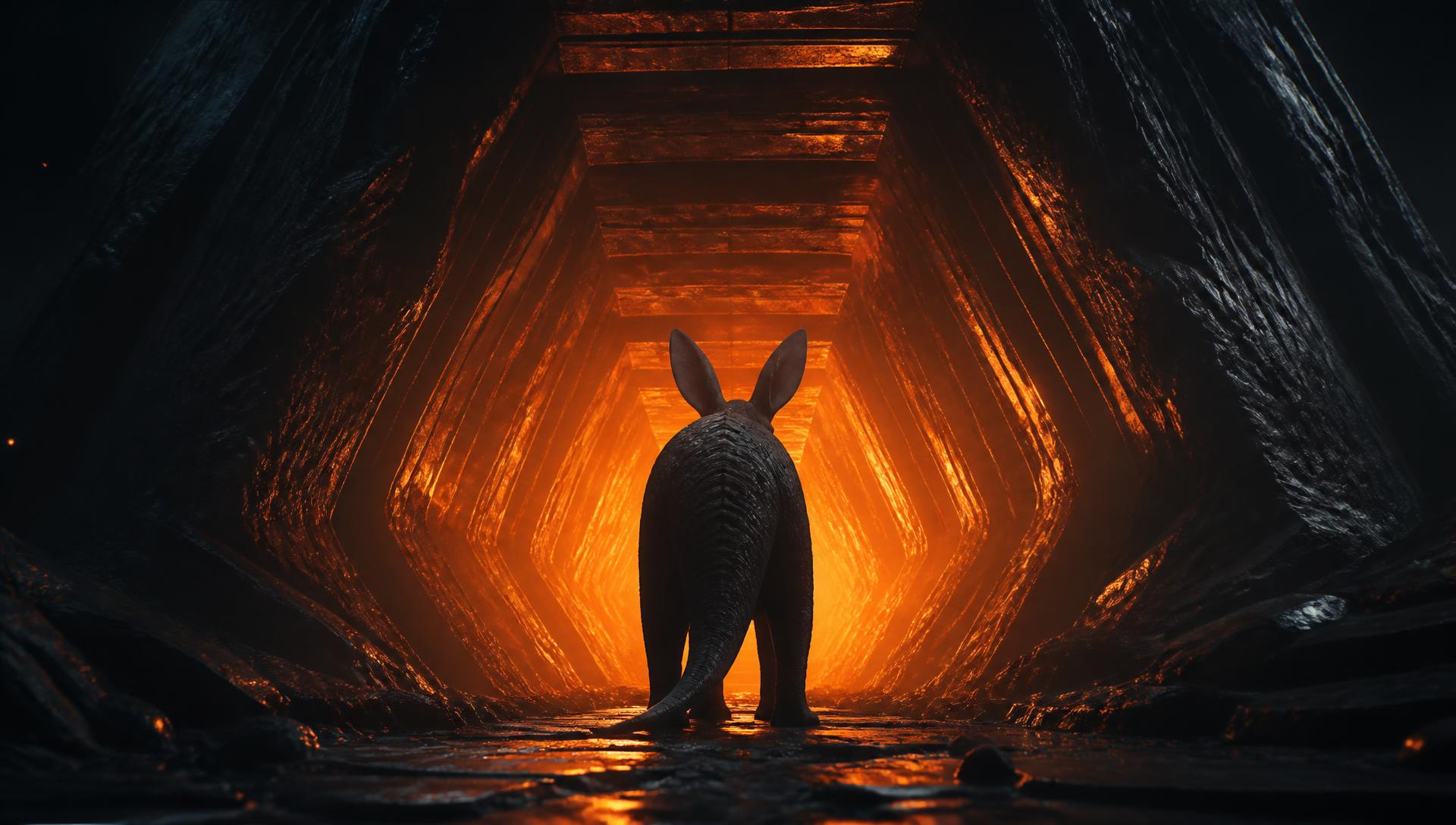 The AARDVARK entering a glowing orange burrow tunnel